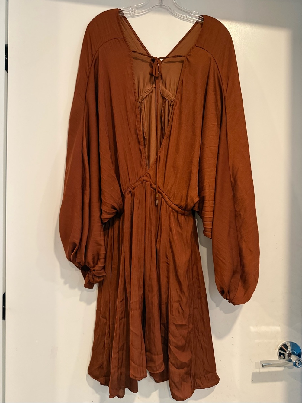 Free People Balloon Sleeve Pleated Rust Kaftan Dress Size XL - Picture 3 of 6